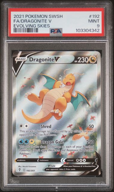 Summon Supply — 2021 Pokemon Sword Shield Dragonite V Evolving Skies Full Art #192 PSA 9 – Official Pokemon TCG Product