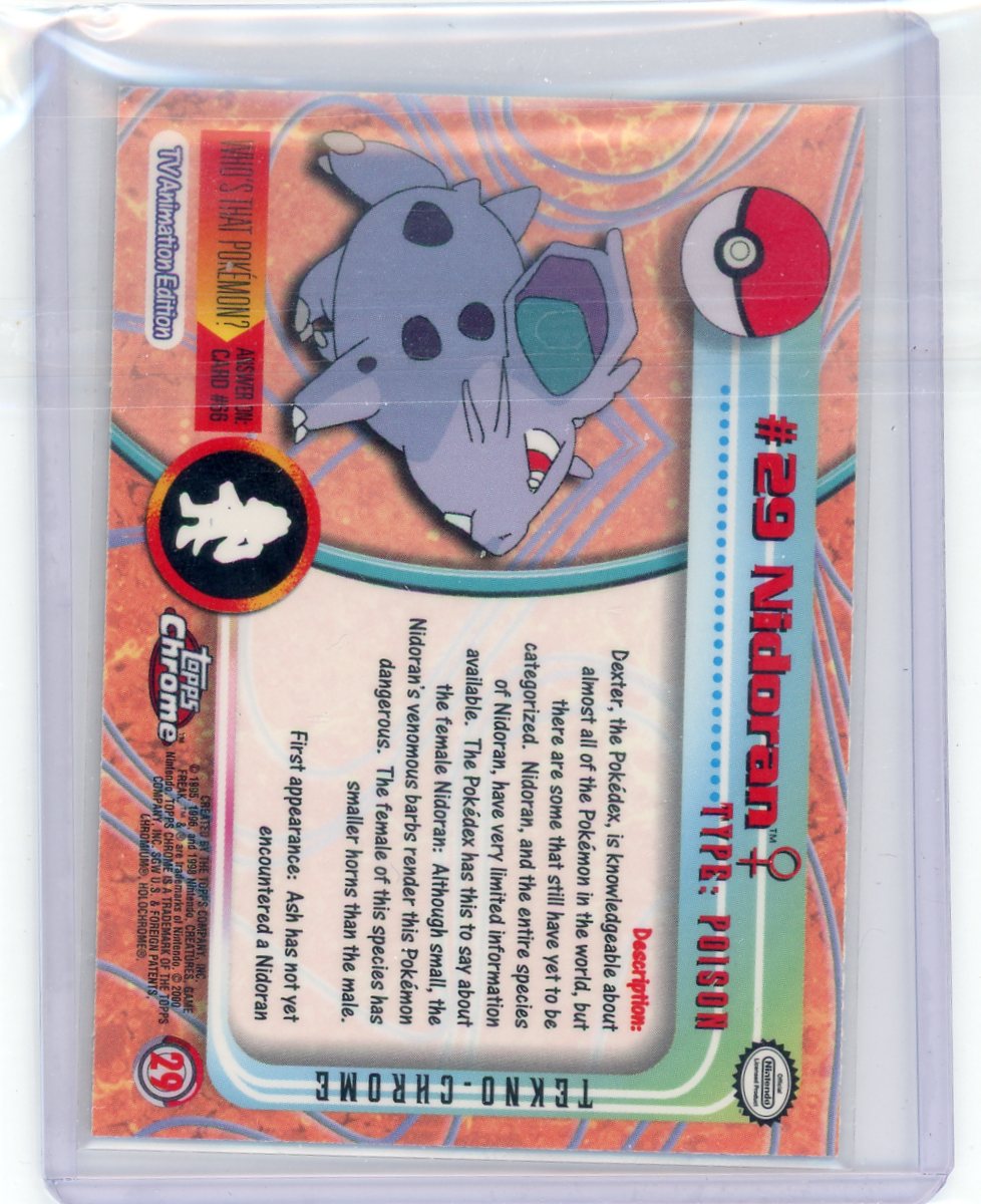 Summon Supply — Nidoran 2000 Topps Chrome Pokemon Tekno Refractor #29 – Official Pokemon TCG Product