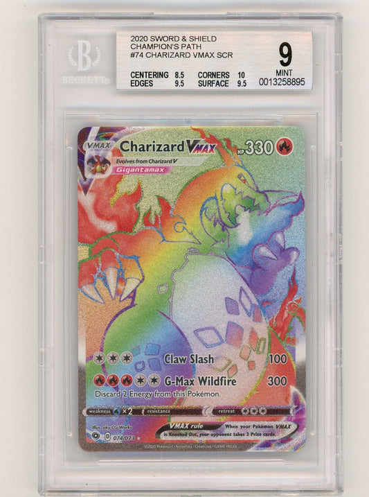 Summon Supply — Charizard Vmax Pokemon Champion's Path Rainbow Full-Art #074/073 BGS 9 – Official Pokemon TCG Product