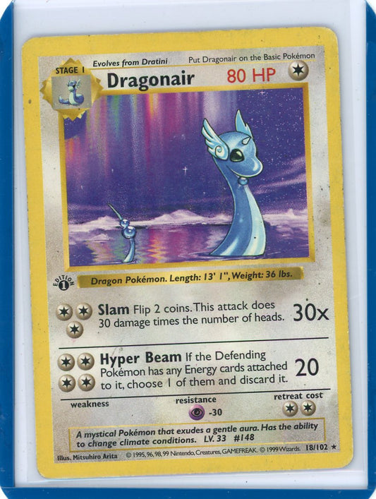 Summon Supply — Dragonair 1999 Pokemon Base Set 1st Edition Shadowless rare non holo 18/102 HP/DMG – Official Pokemon TCG Product