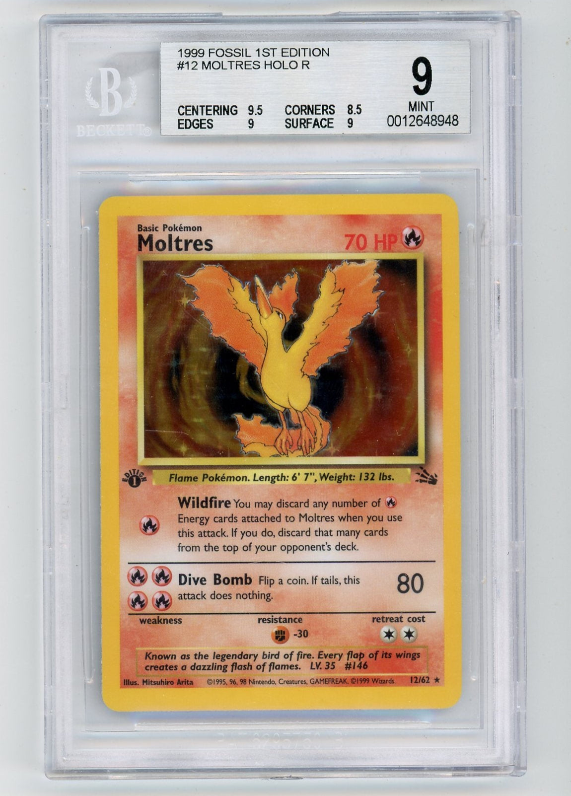 Summon Supply — Moltres 1999 Pokemon Fossil 1st Edition Holo #12/62 BGS 9 – Official Pokemon TCG Product