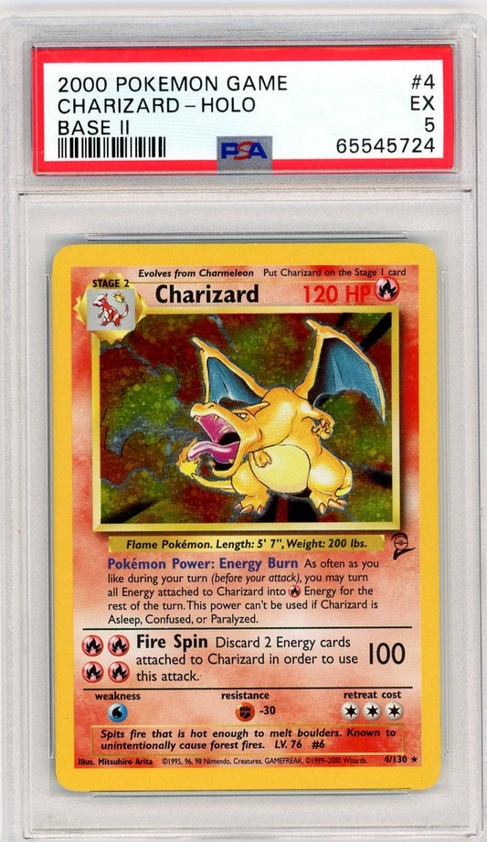 Summon Supply — Charizard 2000 Pokemon Base Set 2 Holo #4/130 PSA 5 – Official Pokemon TCG Product